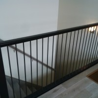 Maple Colonial Handrail; Wrought Iron Pickets; Square Newel Post