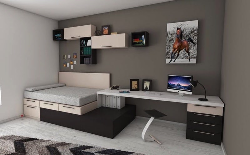 grey, modern bedroom